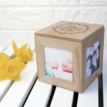 Personalised Thank You Mum Oak Photo Cube, 7 of 11