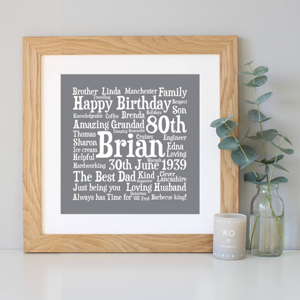 Birthday Personalised 80th Word Art Gift By Hope and Love ...