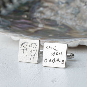 Personalised Childs Drawing Silver Square Cufflinks, 2 of 4