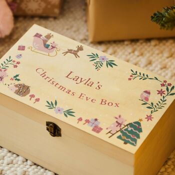 Personalised Pink Christmas Eve Wooden Box Fsc®, 2 of 4