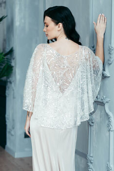 Beaded Bridal Cape Art Deco Wedding Capelet, 6 of 12