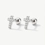 Women's Sterling Silver Tiny Pave Cross Stud Earrings, thumbnail 1 of 4