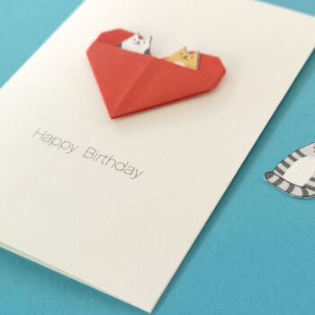 Personalised Cat Birthday Origami Heart Card, 8 of 10
