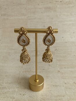 Antique Gold Jhumki Indian Earrings, 6 of 7