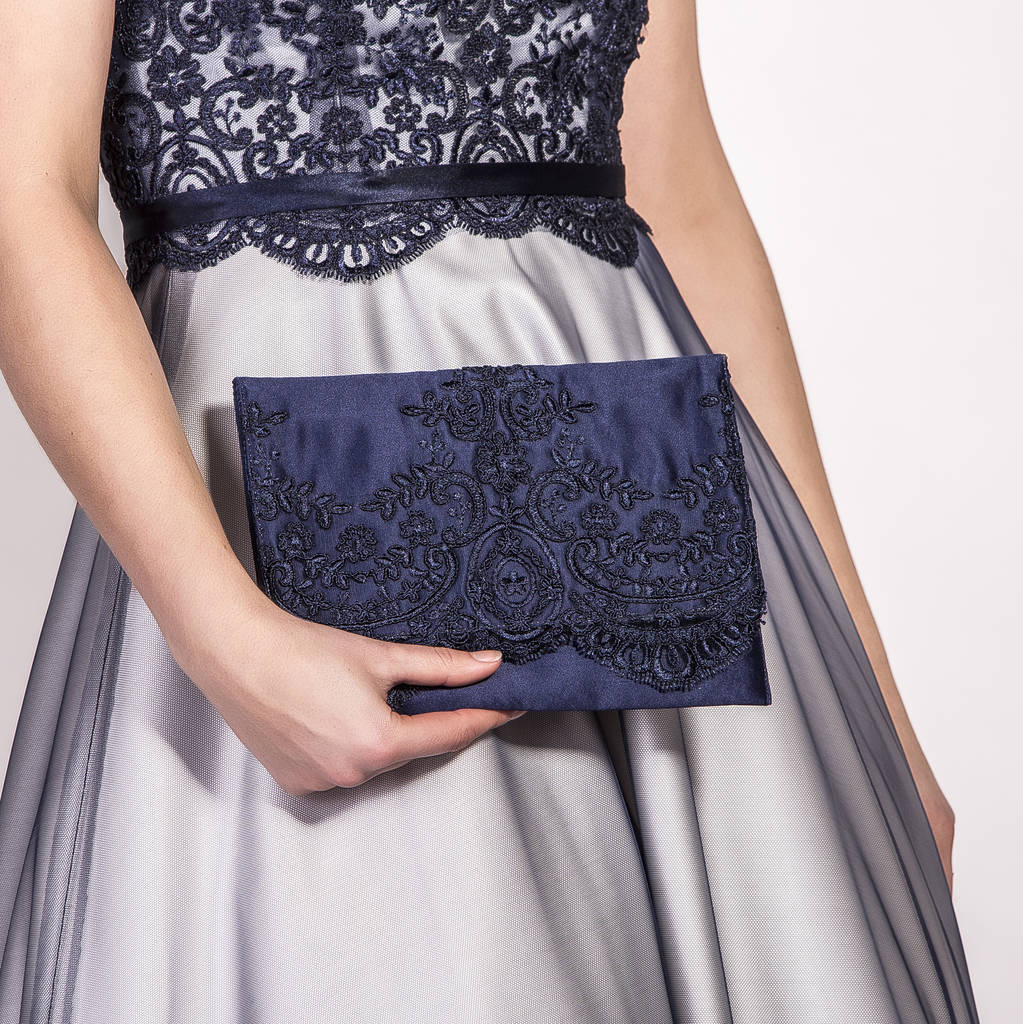 satin and lace evening clutch bag by cherilyn leeson