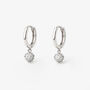 Gold Or Silver Women's Dainty Huggie Hoop Earrings With Round Stone Charm, thumbnail 5 of 6