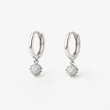 Gold Or Silver Women's Dainty Huggie Hoop Earrings With Round Stone Charm, 5 of 6