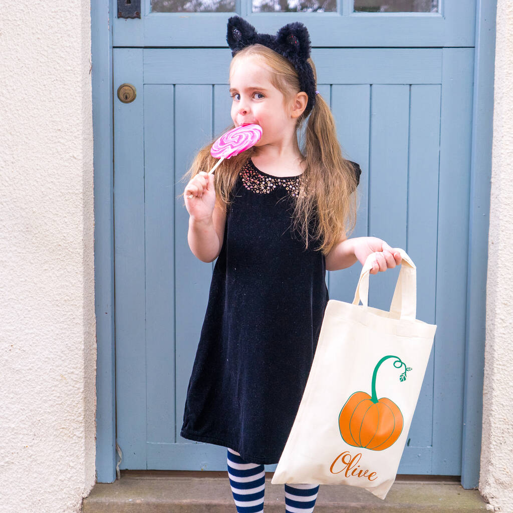 Personalised Pumpkin Halloween Trick Or Treat Bag, 1 of 4