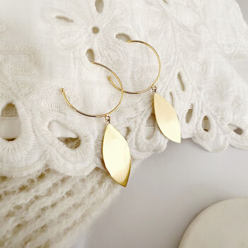 Large Leaf Gold Plated Brass Statement Hoops, 4 of 5