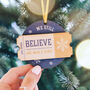 Personalised 'Believe' Ticket Christmas Decoration, thumbnail 1 of 6