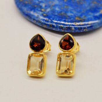 Garnet Citrine Silver Stud Earrings, 10 of 11