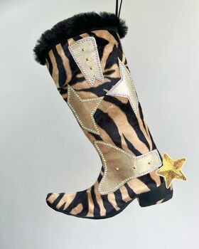 Animal Print Cowboy Boot Christmas Stocking, 6 of 6