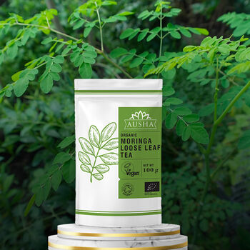 Organic Moringa Loose Leaf Tea 100g Immunity Wellbeing UK Certified Organic By Soil Association, 2 of 12