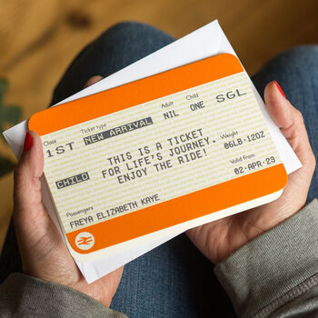 Personalised Train Ticket New Baby Card, 3 of 3