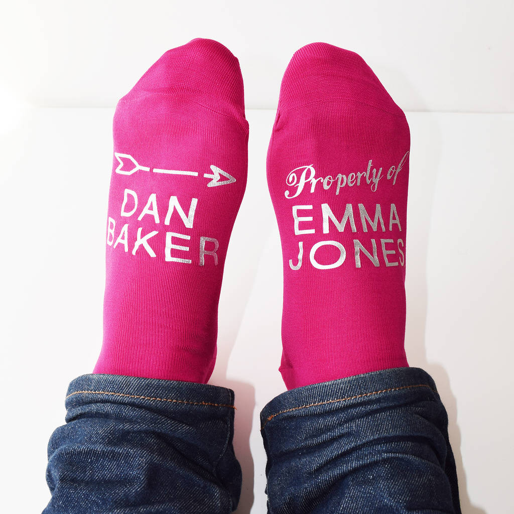 property of, couples anniversary gift socks by weasel and stoat