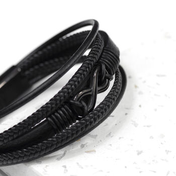 Personalised Infinity Black Leather Stacked Bracelet, 4 of 5