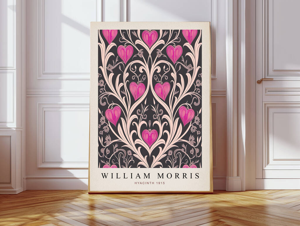 William Morris Pink Hearts Art Print, 1 of 4