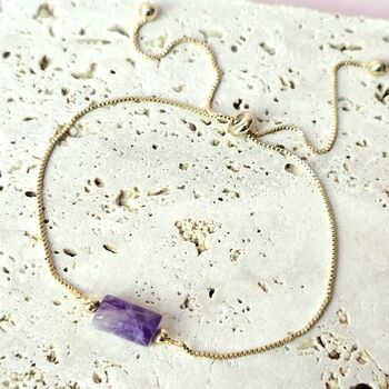 Natural Amethyst Box Chain Bracelet With Adjustable Slide Clasp, 2 of 6