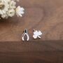 Mismatched Wishbone And Shamrock Leaf Stud Earrings In Sterling Silver, thumbnail 4 of 12
