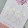 Tooth Glitter Earrings / Dentist Graduation Gift / Dental Hygienist Statement Dangles / Tooth Fairy Novelty Jewellery, thumbnail 8 of 10