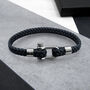 Personalised Men's Shackle And Woven Navy Leather Bracelet, thumbnail 1 of 6