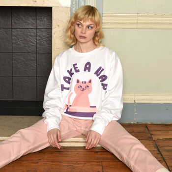 Take A Nap Women's Cat Slogan Sweatshirt, 2 of 5