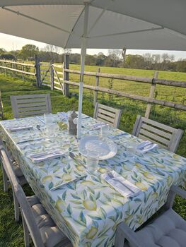 The Amalfi Lemon Outdoor Tablecloth With Parasol Hole, 3 of 6