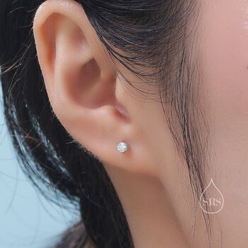 Brilliant Cut 3mm Cz Internally Threaded Flat Back Earrings In Sterling Silver, 3 of 10