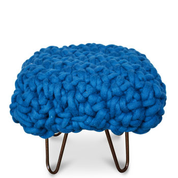 'Helena' Handwoven Wool Footstool With Hairpin Legs, 7 of 10
