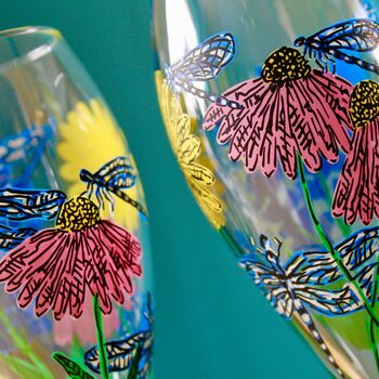 Dragonfly Wildflower Hand Painted Champagne Flute, 3 of 6