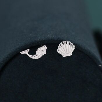 Mismatched Mermaid And Seashell Stud Earrings In Sterling Silver, 4 of 12