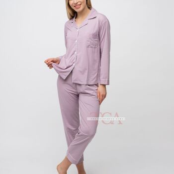 Blue Plain Soft Cotton Solid Sleepwear Pyjama Set, 9 of 12