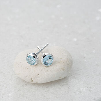 Sterling Silver December Birthstone Stud Earrings Blue Topaz, 3 of 5