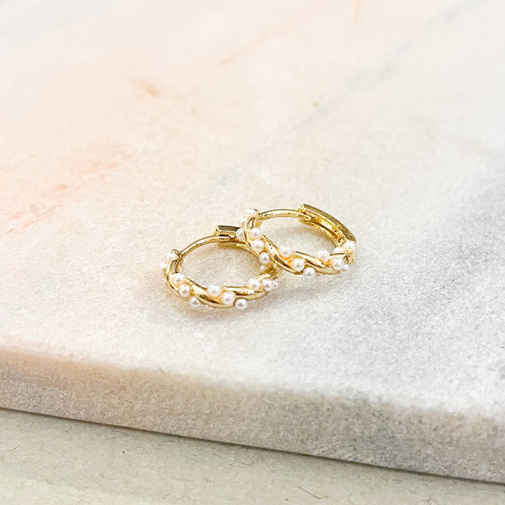 Dainty Pearl Bead Mini Hoop Earrings, 1 of 1