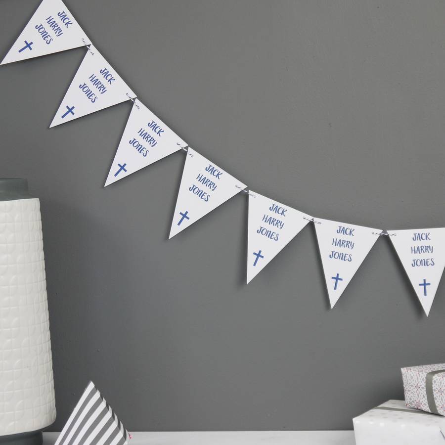 Blue Pretty Stripes And Patterns Personalised Christening Baptism Bunting