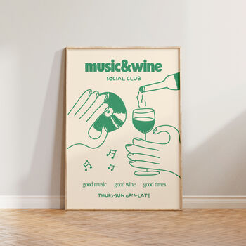 Music And Wine Social Club Illustration Kitchen Print, 3 of 9
