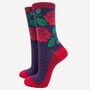 Women's English Rose Floral Print Bamboo Socks, thumbnail 2 of 4