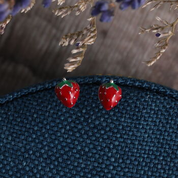 Mini Enamel Strawberry Stud Earrings, 2 of 4