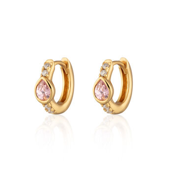 Pink Teardrop Huggie Hoop Earrings, 2 of 5