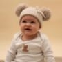 Cream Double Pom Pom Baby Hat With Ribbon Bow, thumbnail 5 of 5