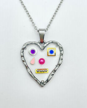 Hand Made Cute Heart Face Character Necklace Silver Or Gold, 3 of 10