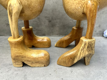 Cute Duck Couple Ornament Lovers 25cm – Bamboo Wood Heart Figurine, 6 of 12