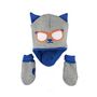 Knitted Cat Gift Set Hat Bib And Gloves Blue And Grey, thumbnail 1 of 3