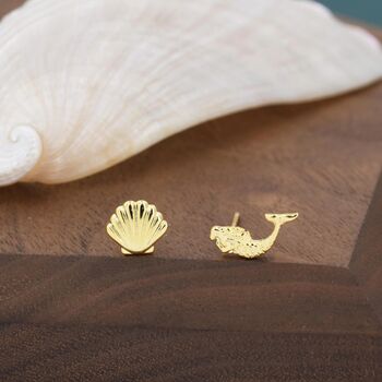 Mismatched Mermaid And Seashell Stud Earrings In Sterling Silver, 7 of 12