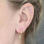 Yellow Gold Plated Cross Huggie Hoop Earrings, thumbnail 2 of 5