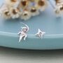 Tiny Mismatched Ninja And Ninja Shuriken Star Stud Earrings In Sterling Silver, thumbnail 1 of 12