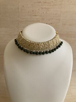 Emerald Green Pearl Lightweight Gold Plated Indian Set, 5 of 8