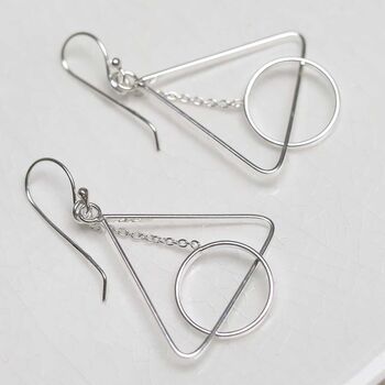 Sterling Silver Triangle And Circle Dangly Earrings, 5 of 7