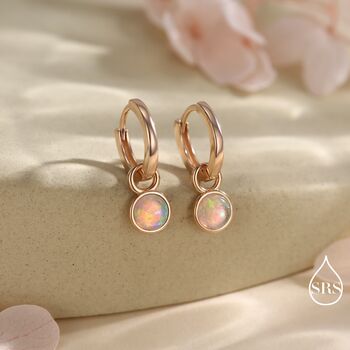 Sterling Silver Dangling Opal Hoop Earrings, 5 of 12