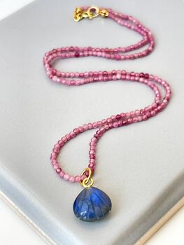Labradorite Shell And Pink Tourmaline Beaded Necklace, 2 of 6